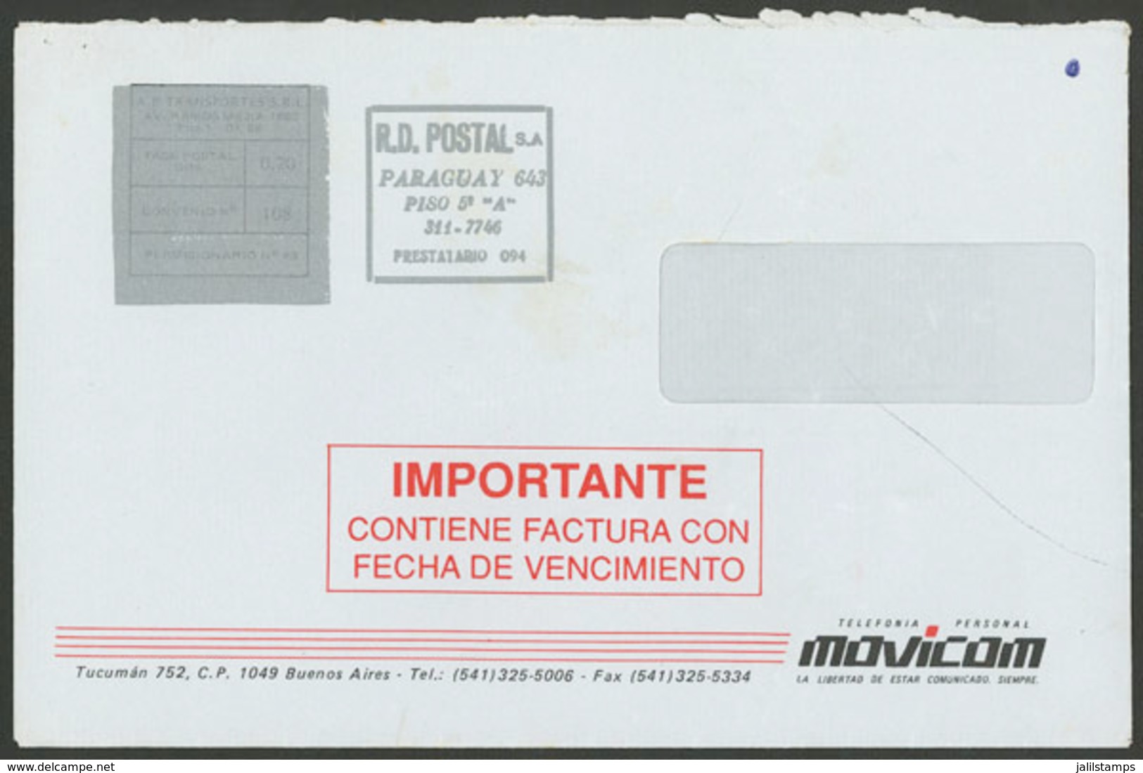ARGENTINA: R.D. POSTAL: Used Cover With Marks Of This Post, VF Quality - Andere & Zonder Classificatie