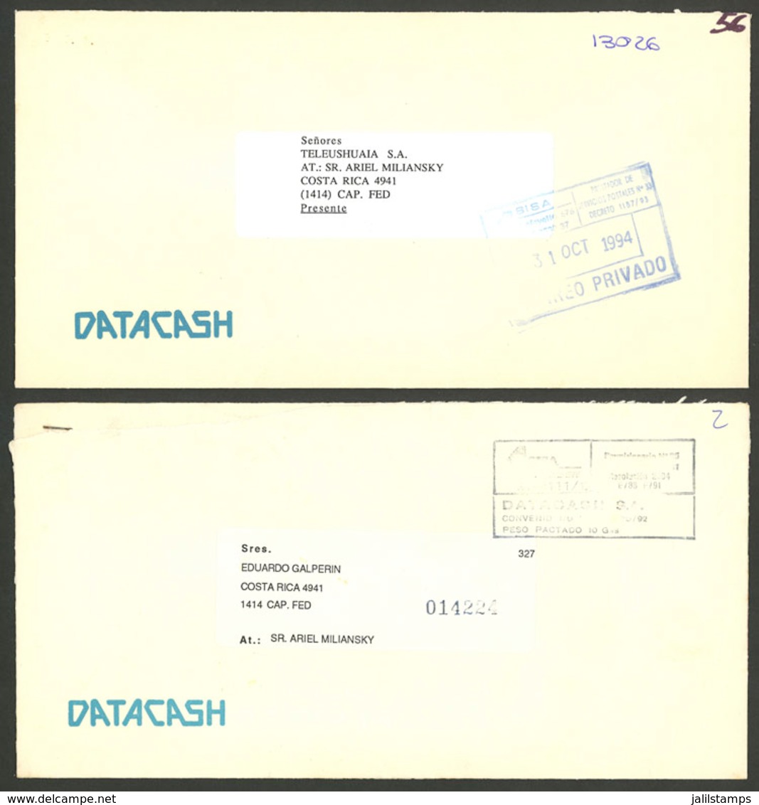 ARGENTINA: SISA: 2 Covers Used In Circa 1994, With Marks Of This Post, VF Quality - Andere & Zonder Classificatie