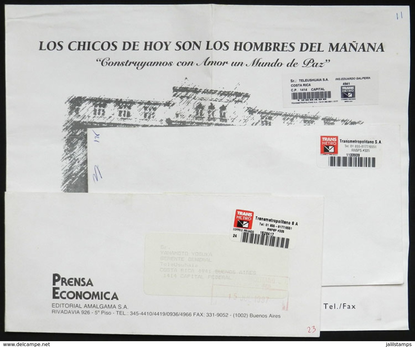 ARGENTINA: TRANS METRO: 3 Covers Used Circa 1997 With Labels Of This Post, VF Quality - Andere & Zonder Classificatie