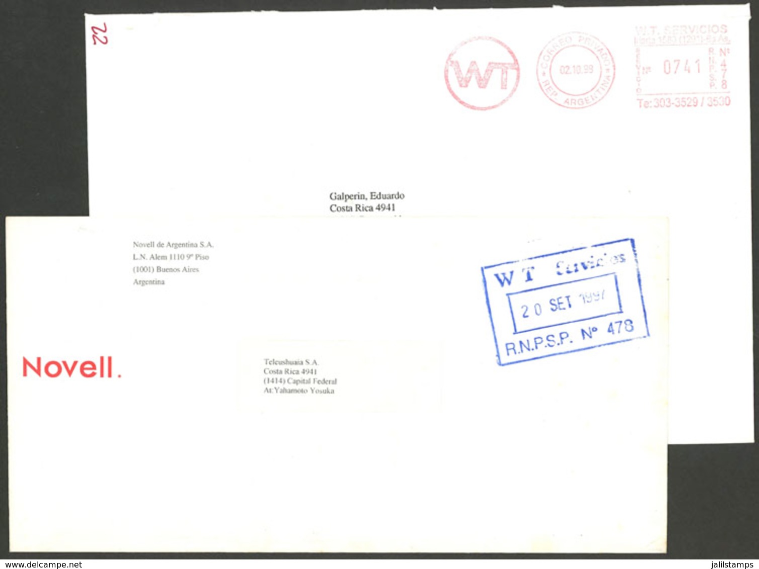 ARGENTINA: WT: 2 Covers Used In 1997 And 1998 With Marks Of This Post, VF Quality - Sonstige & Ohne Zuordnung