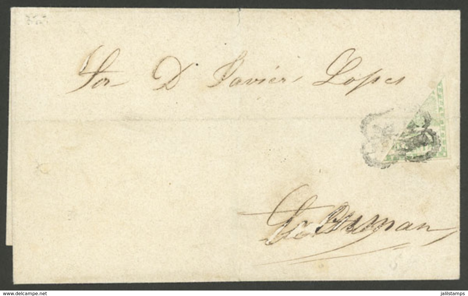 ARGENTINA: Folded Cover Sent To Tucumán Franked With Diagonal Bisect 10c. Confederation (GJ.2) Used As 5c., With Wreathe - Briefe U. Dokumente