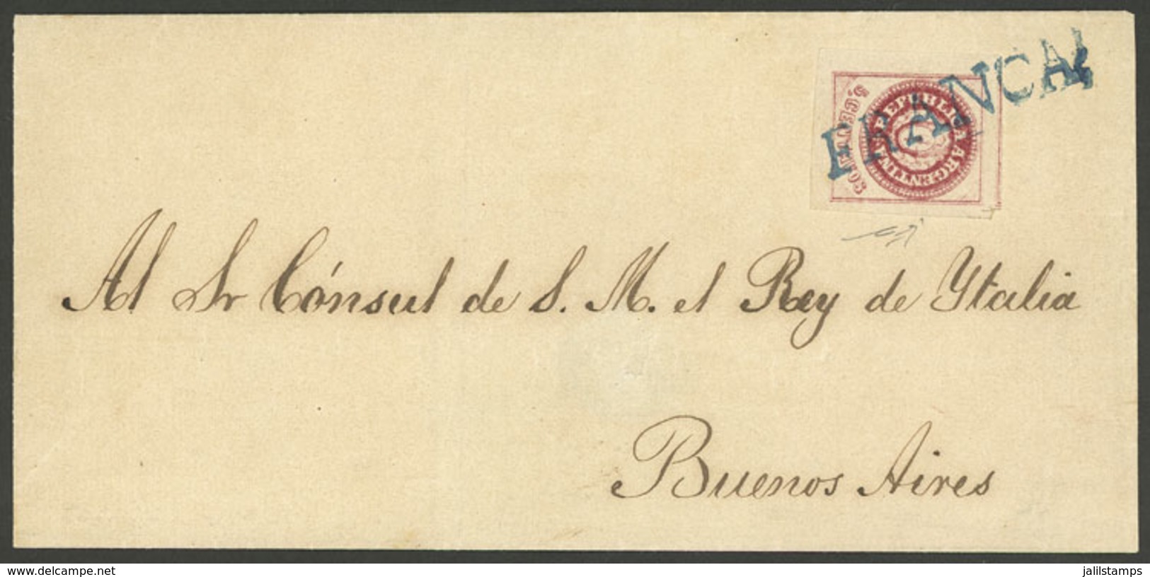 ARGENTINA: Folded Cover Sent To The "Consul Of The King Of Italy In Buenos Aires), Franked With 5c. Escudito W/o Accent  - Brieven En Documenten