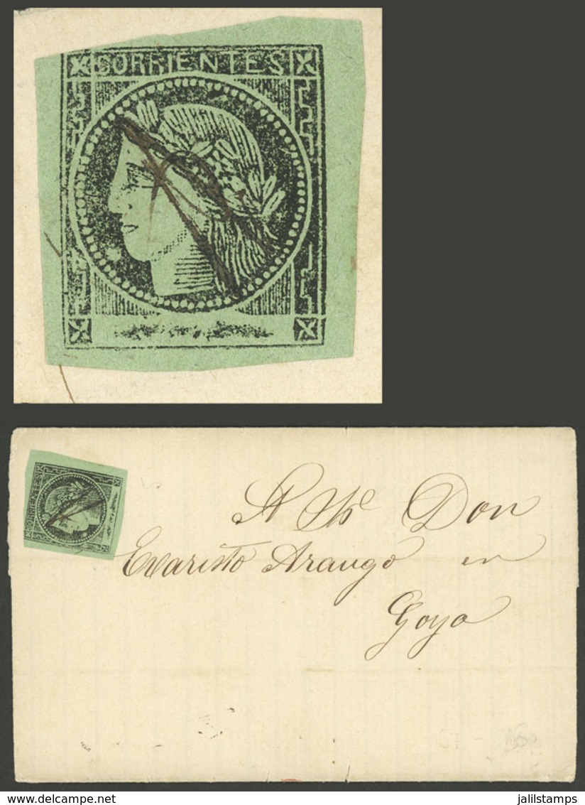 ARGENTINA: 16/MAR/1865: Mercedes - Goya, Entire Letter Franked By GJ.4 (yellow-green), Pen Cancelled, VF Quality - Brieven En Documenten