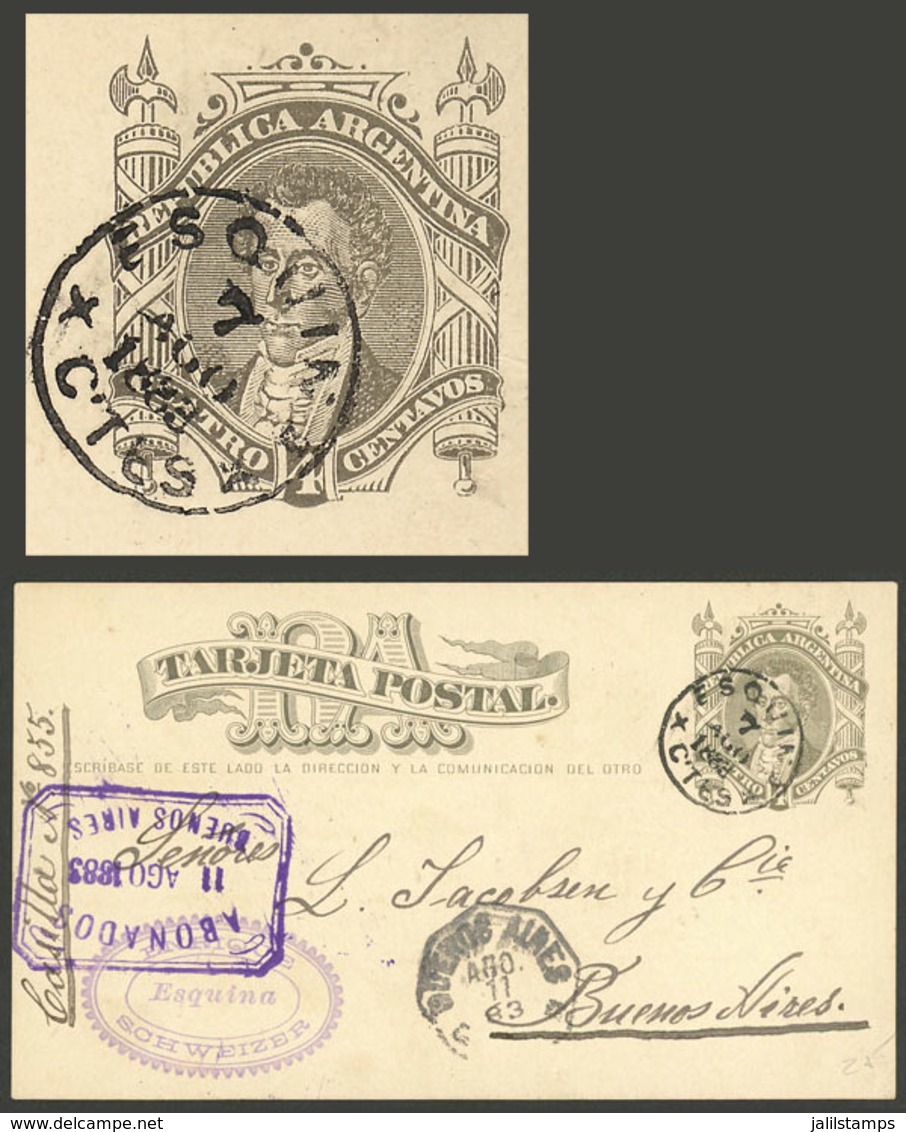 ARGENTINA: 4c. Lettercard Sent To Buenos Aires On 7/AU/1883, With Datestamp Of ESQUINA (Corrientes), VF Quality - Brieven En Documenten