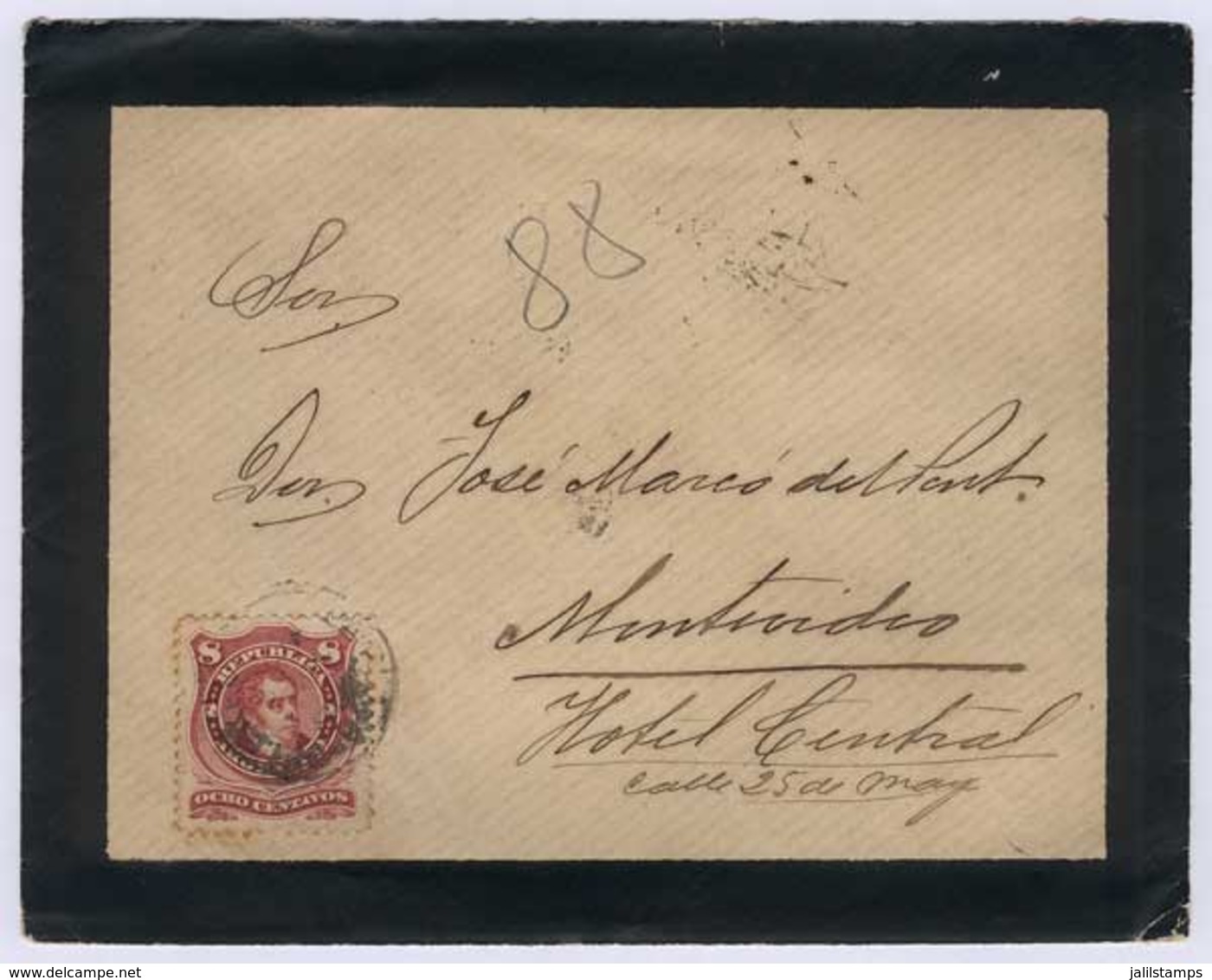 ARGENTINA: Mourning Cover Franked By GJ.54B, Sent From Buenos Aires To Montevideo On 25/JA/1888, VF Quality! - Brieven En Documenten