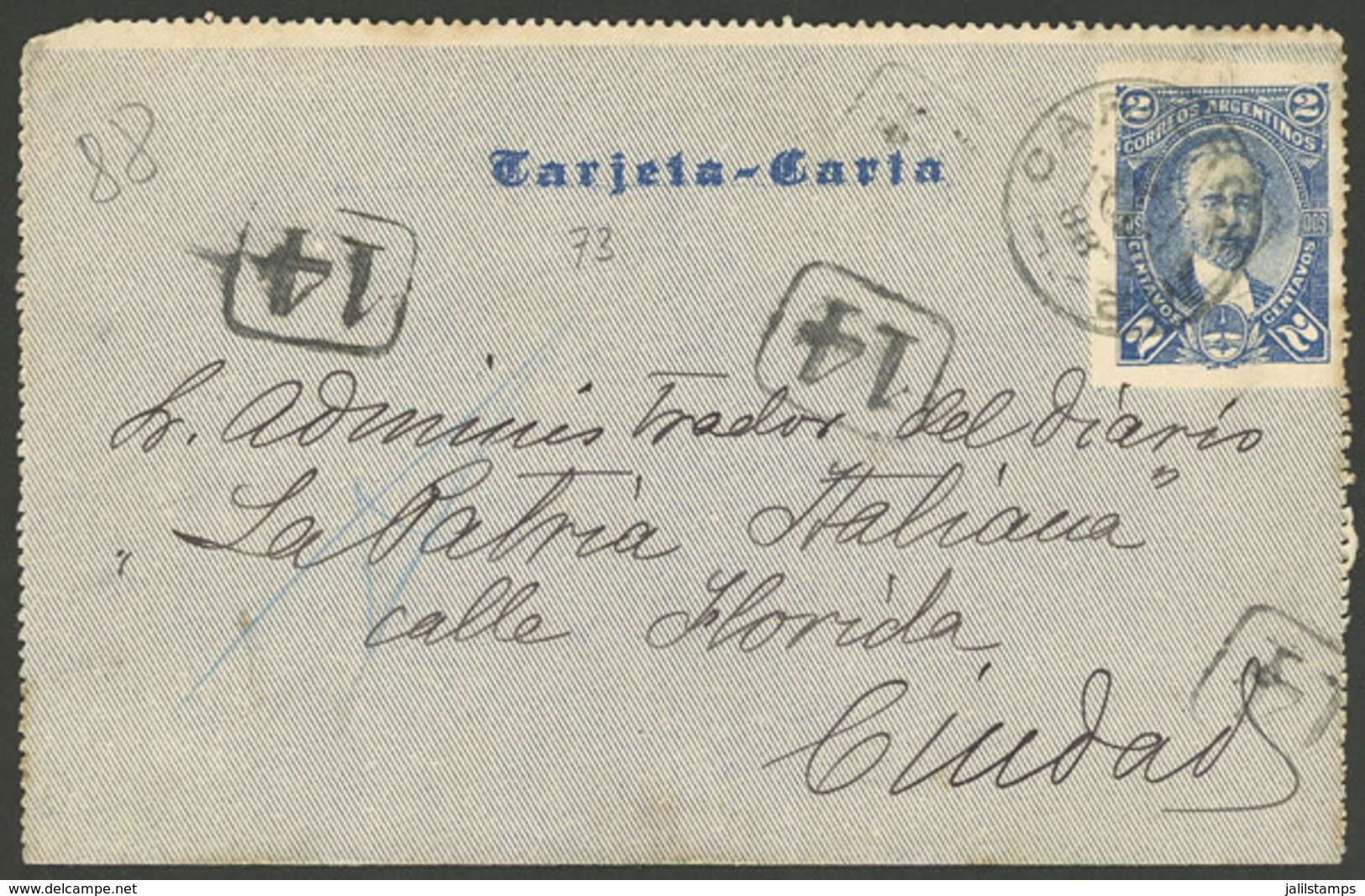 ARGENTINA: Kidd 2c. Lettercard Used In Buenos Aires On 4/AU/1888, Interesting "Buzón 14" Marks, VF Quality" - Briefe U. Dokumente