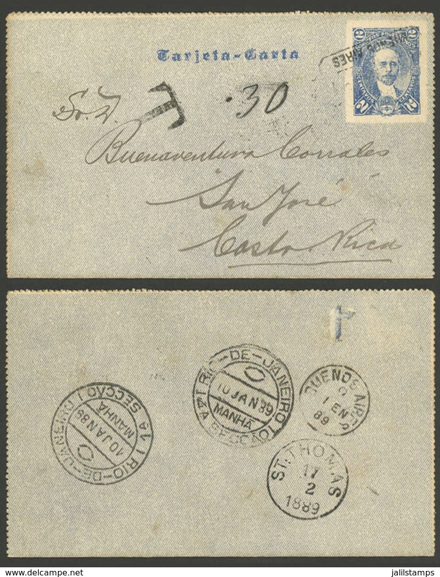 ARGENTINA: 2c. Kidd Lettercard Sent From Buenos Aires To San José (Costa Rica) On 1/JA/1889, Due Marking, With Transit M - Lettres & Documents