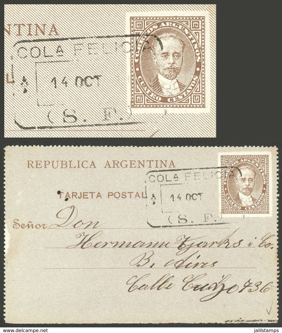 ARGENTINA: Front Of 4c. Lettercard Sent To Buenos Aires On 14/OC/1889, With Rectangular Datestamp Of COLONIA FELICIA (Sa - Briefe U. Dokumente