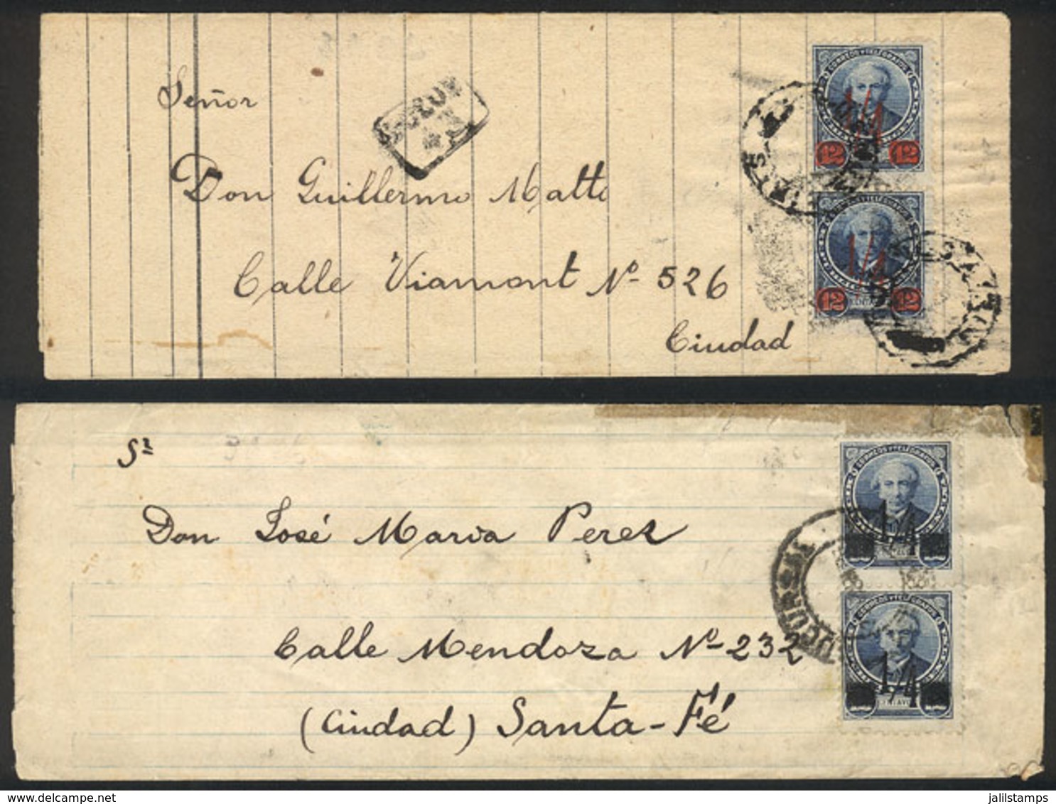 ARGENTINA: GJ.133 + 134, In PAIRS Franking Wrappers For Printed Matter Used In August In September 1890. These Stamps Ar - Briefe U. Dokumente