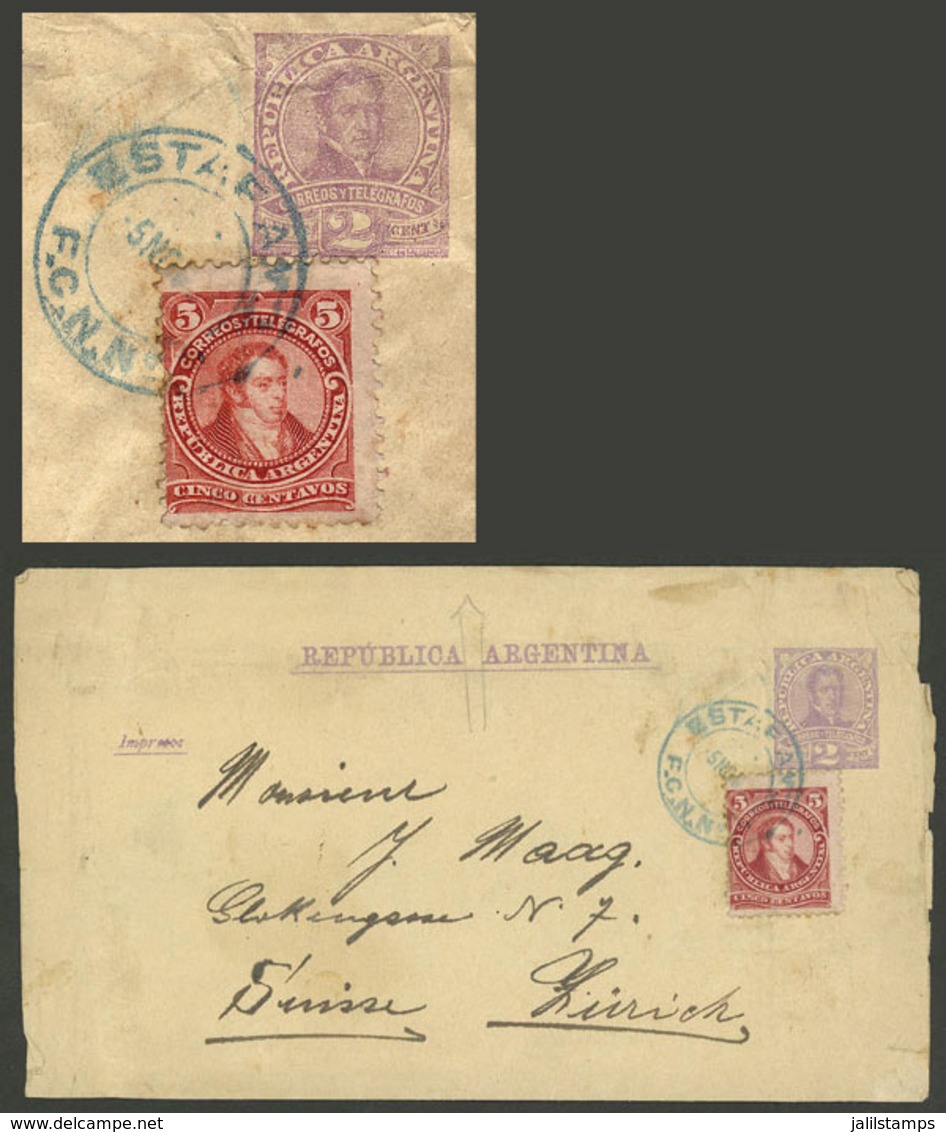 ARGENTINA: Circa 1890, 2c. Wrapper To Switzerland, Uprated With 5c. Rivadavia (total Postage 7c.), With Blue Cancel Of E - Brieven En Documenten