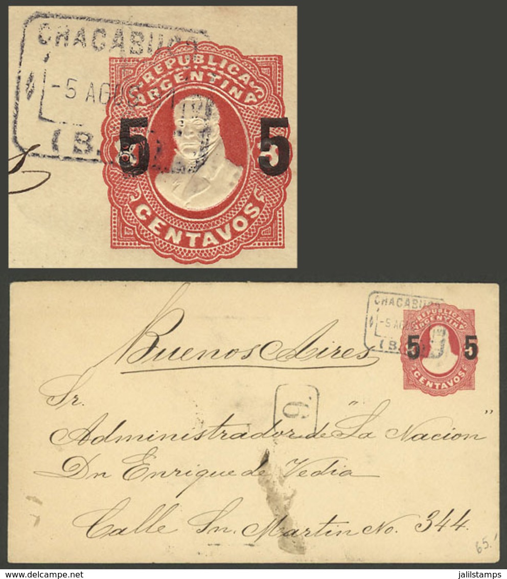 ARGENTINA: 5c. Stationery Envelope Sent To Buenos Aires On 5/AU/1891, With Rectangular Datestamp Of CHACABUCO (B.A.) Alo - Brieven En Documenten