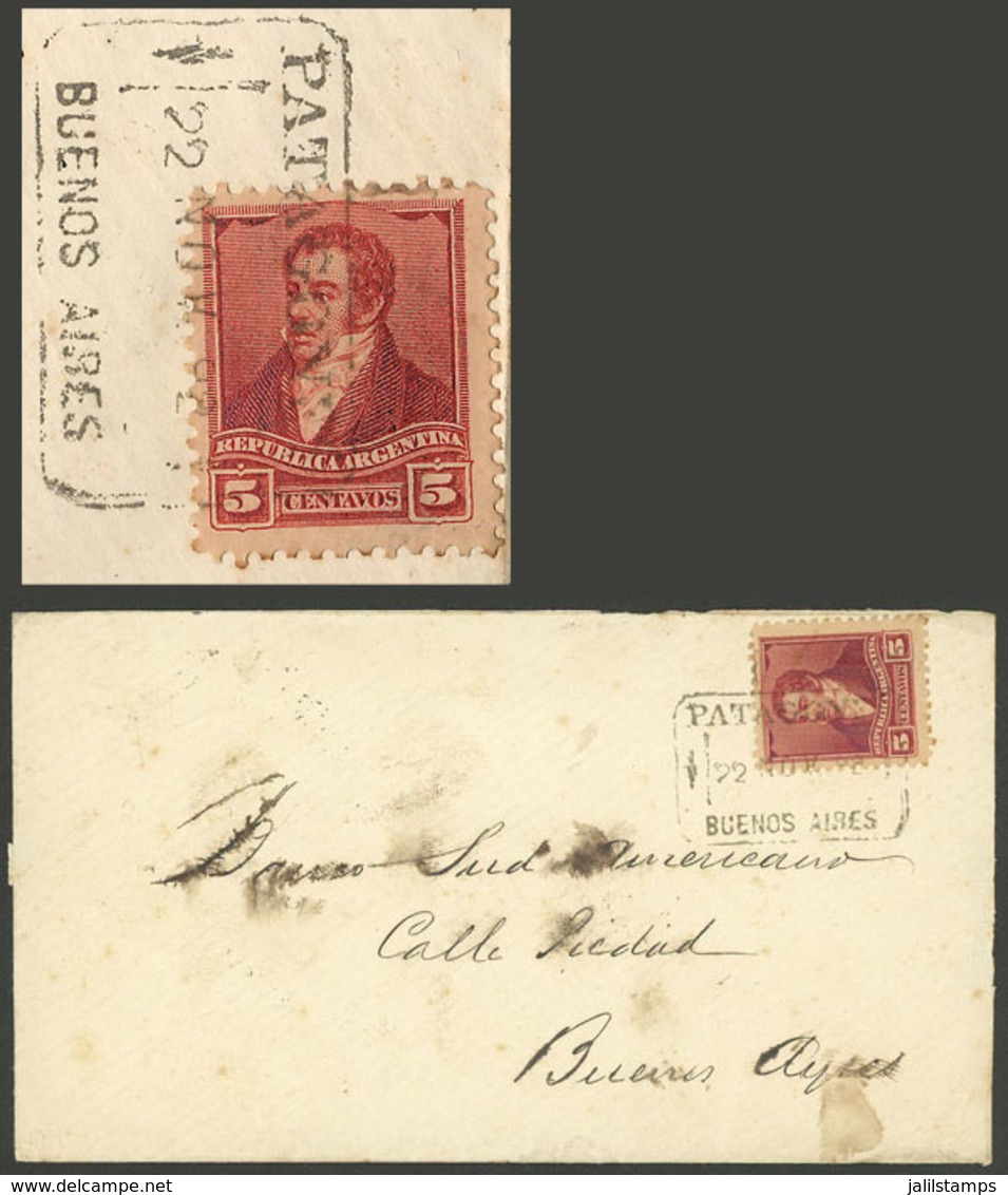ARGENTINA: 22/NO/1892: Buenos Aires, Franked With 5c. Rivadavia, With Rectangular Datestamp Of "PATAGONES - BUENOS AIRES - Briefe U. Dokumente