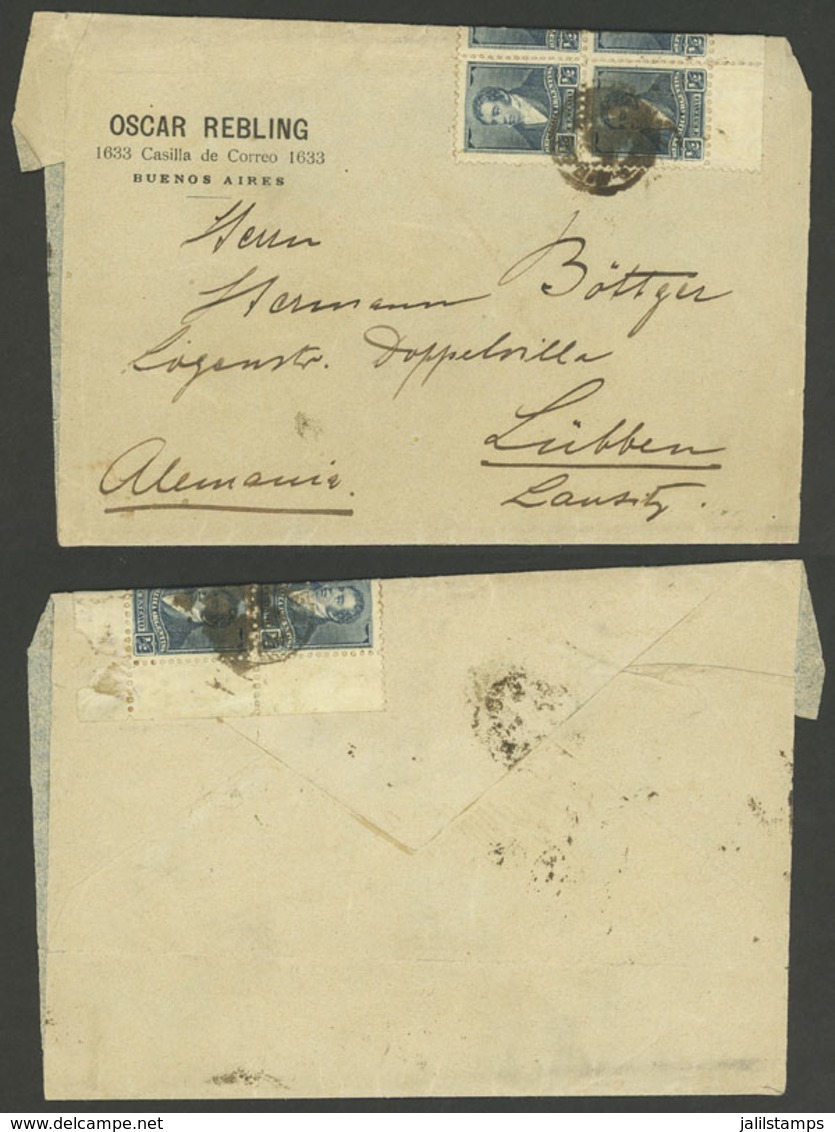 ARGENTINA: Wrapper Sent From Buenos Aires To Germany (circa 1893) With ½c. Rivadavia Corner Block Of 4  (total Postage 2 - Briefe U. Dokumente