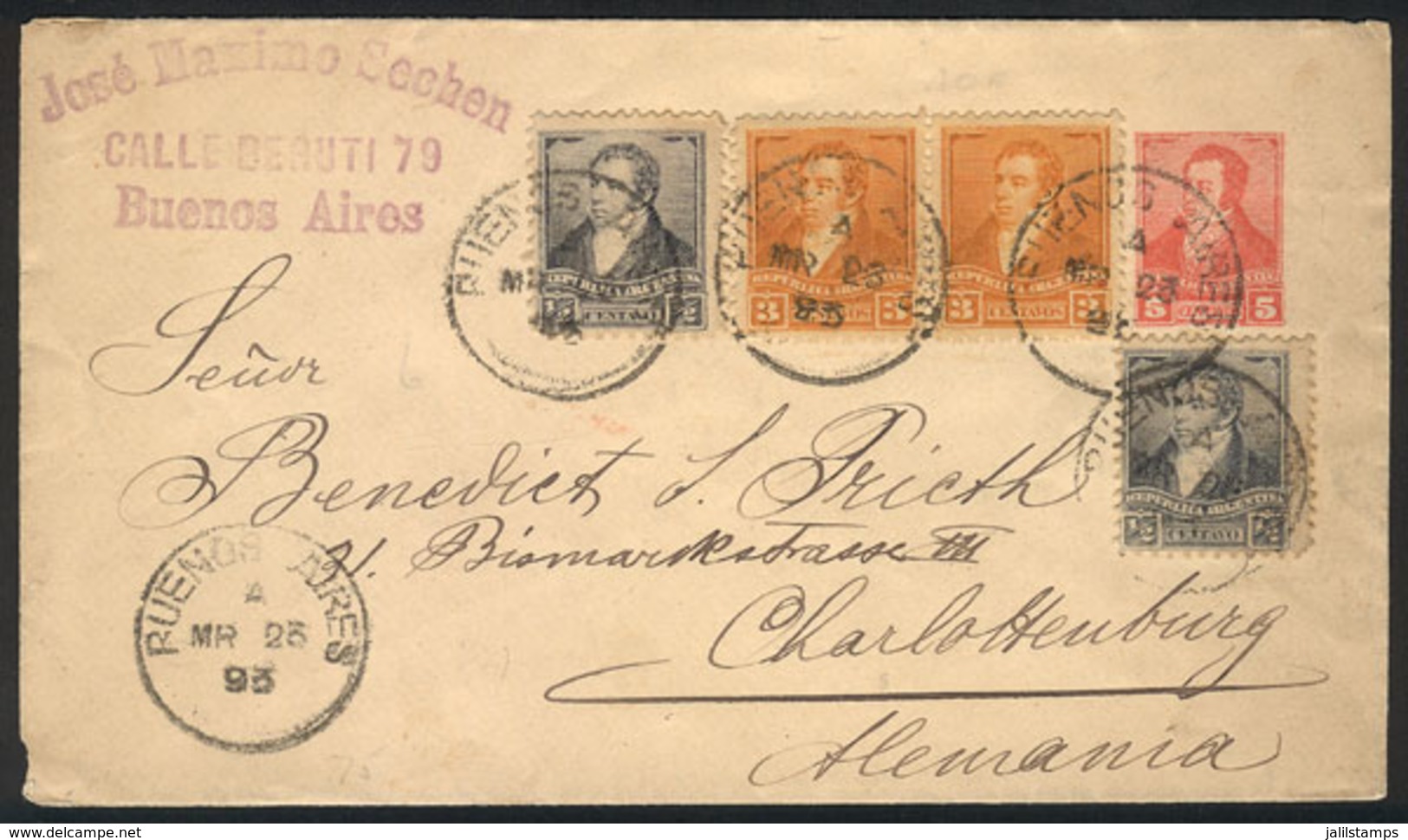 ARGENTINA: 5c. Stationery Envelope With Additional Franking (total Postage 12c.) Sent From Buenos Aires To Germany On 23 - Briefe U. Dokumente