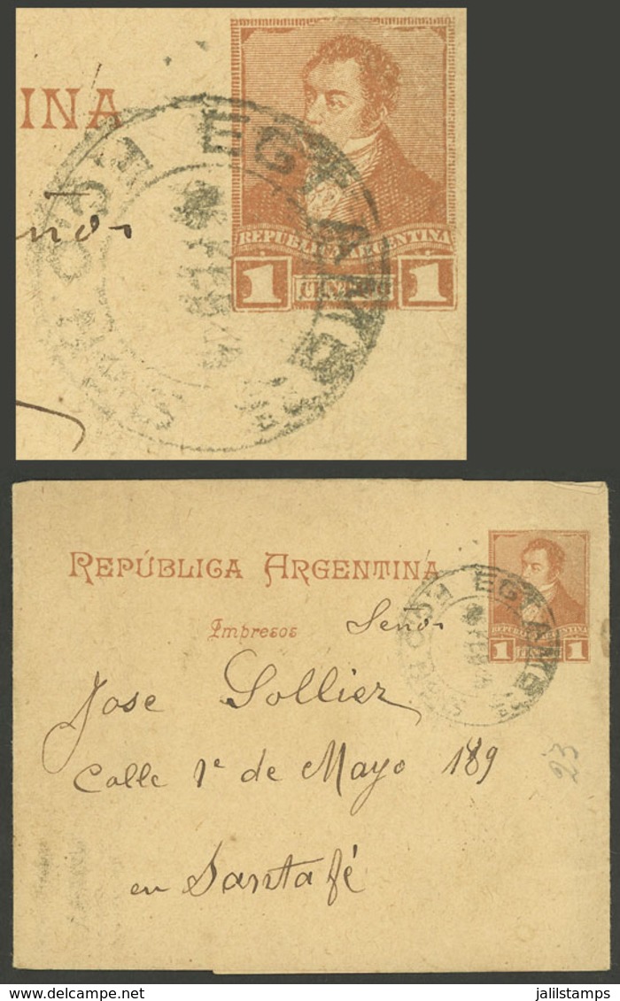 ARGENTINA: 1c. Wrapper Sent To Santa Fe (circa 1894) With Interesting Datestamp Of Traveling PO, VF Quality - Brieven En Documenten