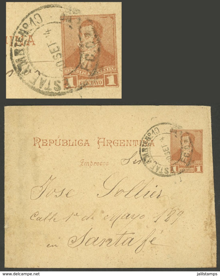ARGENTINA: 1c. Wrapper Sent To Santa Fe On 10/SE/1894, Datestamped "ESTAF AMBte Nº10 - F.C.C....", VF Quality" - Briefe U. Dokumente