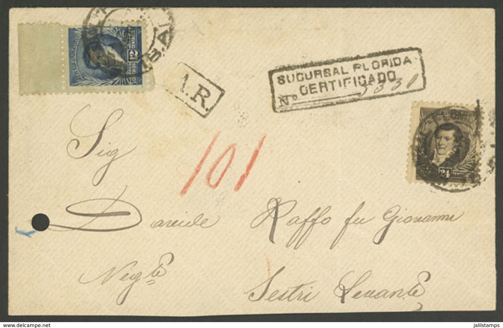 ARGENTINA: Registered Cover Sent From Buenos Aires (Sucursal Florida) To Sistri Levante (Italy) On 1/NO/1894, Franked Wi - Briefe U. Dokumente