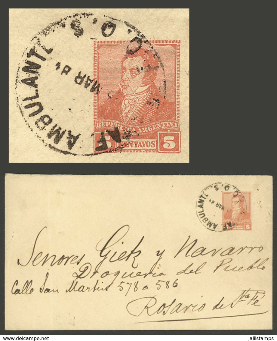 ARGENTINA: 5c. Stationery Envelope Sent To Rosario In MAR/1895 Cancelled "ESTAF. AMBULANTE F.C.O.S.", VF Quality" - Brieven En Documenten