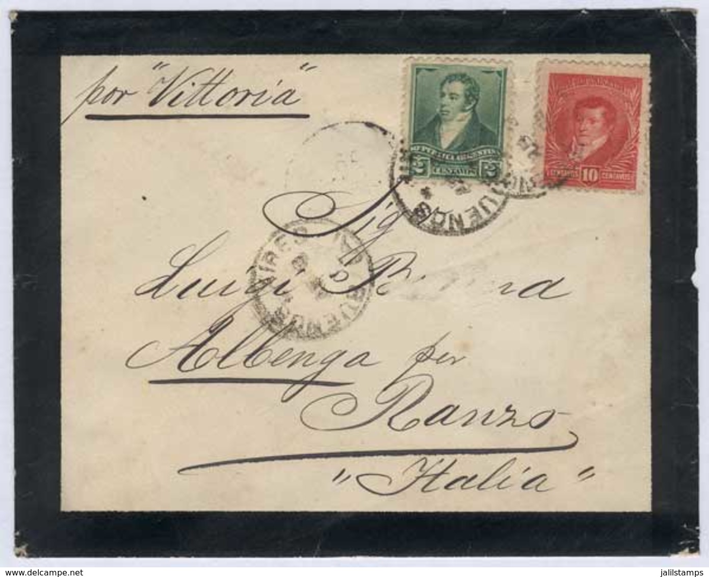 ARGENTINA: Mourning Cover Franked By GJ.139 + 143, Sent From Buenos Aires To Italy On 8/AP/1896 By Steamship "Vitoria",  - Briefe U. Dokumente