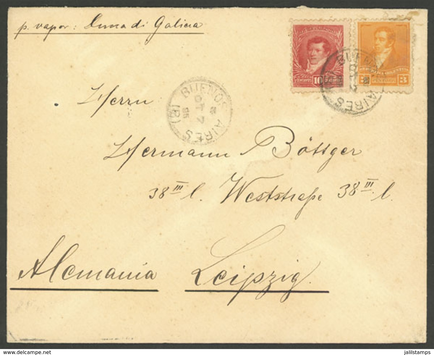 ARGENTINA: 7/OC/1896: Buenos Aires - Leipzig, Cover Franked With 13c., VF Quality - Brieven En Documenten