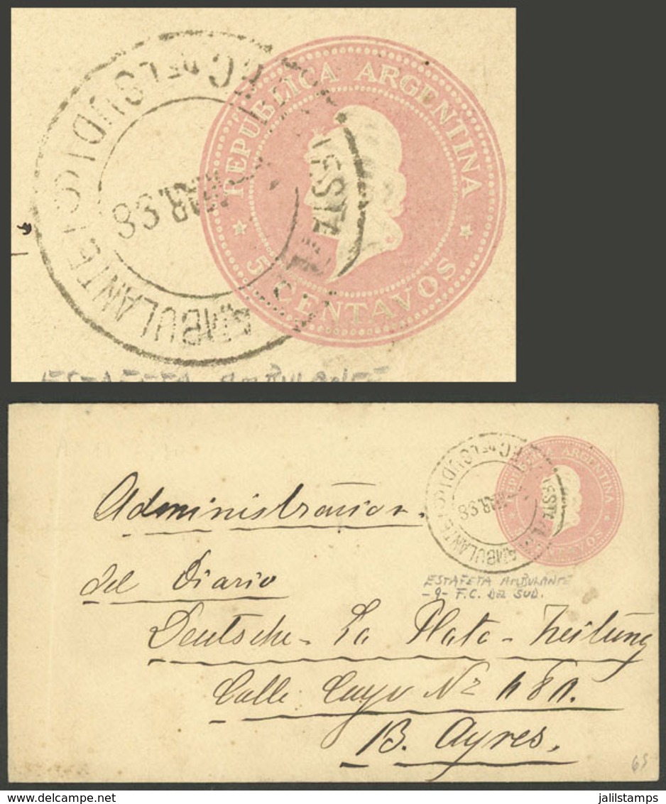 ARGENTINA: 5c. Stationery Envelope To Buenos Aires, With Datestamp Of ESTAFETA AMBULANTE - 9 - F.C. DEL SUD 1/MAR/1898,  - Briefe U. Dokumente