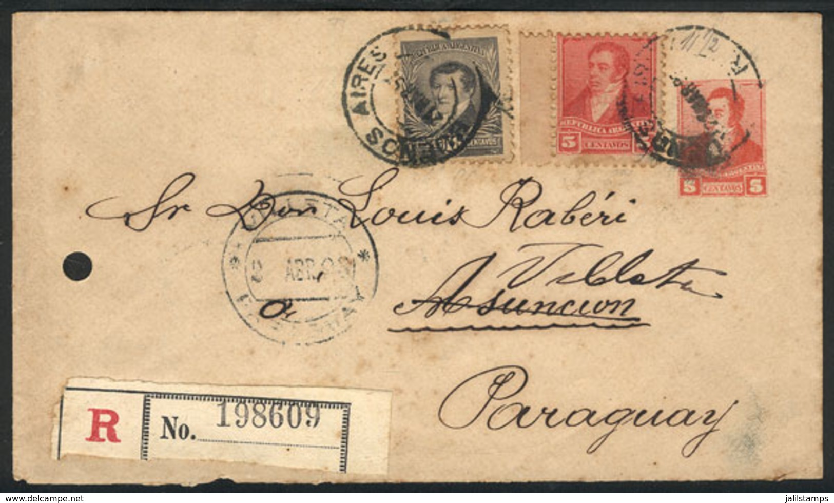 ARGENTINA: Registered 5c. Stationery Envelope With Additional Franking (total Postage 26c.), Sent From Buenos Aires To V - Briefe U. Dokumente