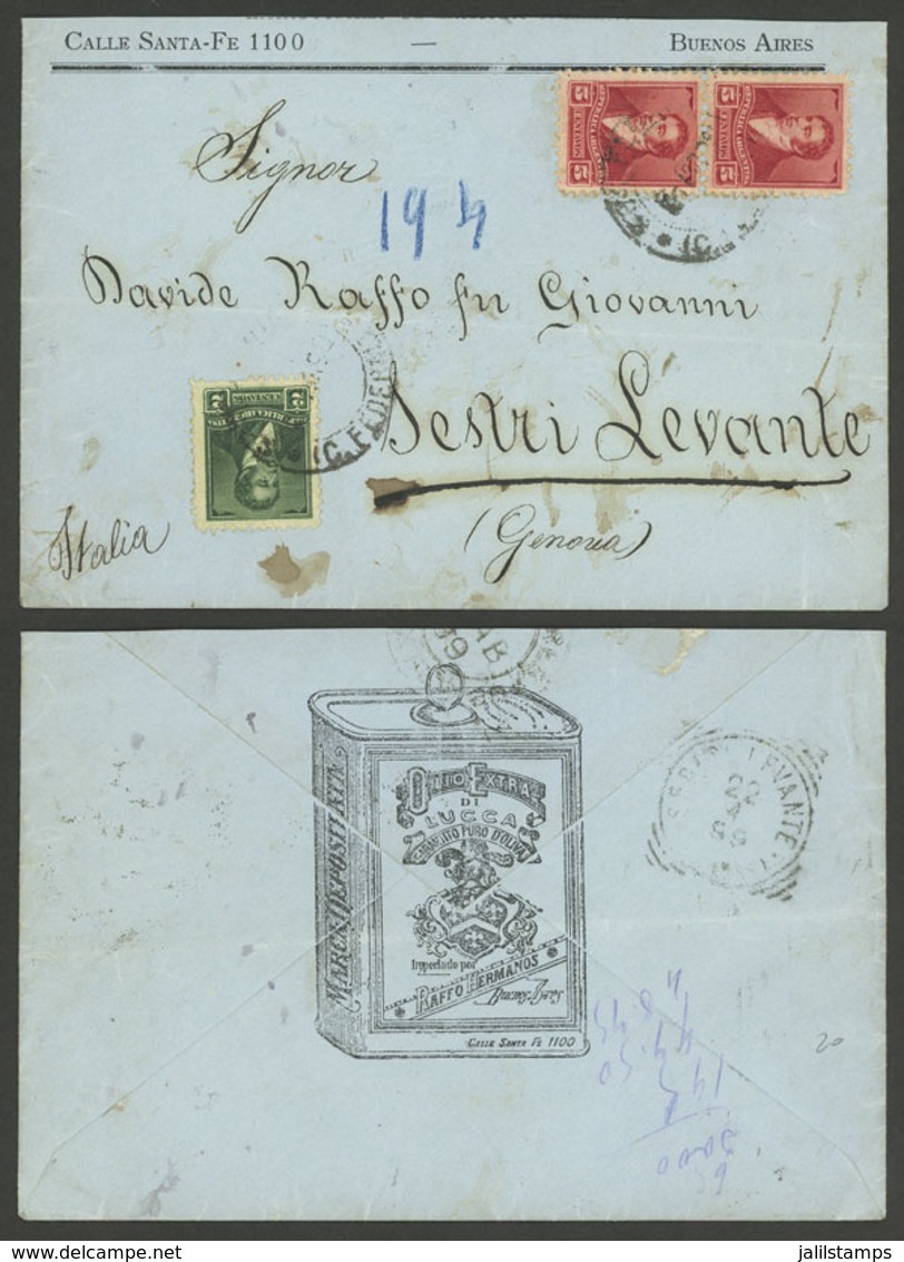 ARGENTINA: AU/1899: Buenos Aires - Sistri Levante (Italy) Cover Franked With 2c. And 2x 5c. Rivadavia (total 12c.), With - Brieven En Documenten