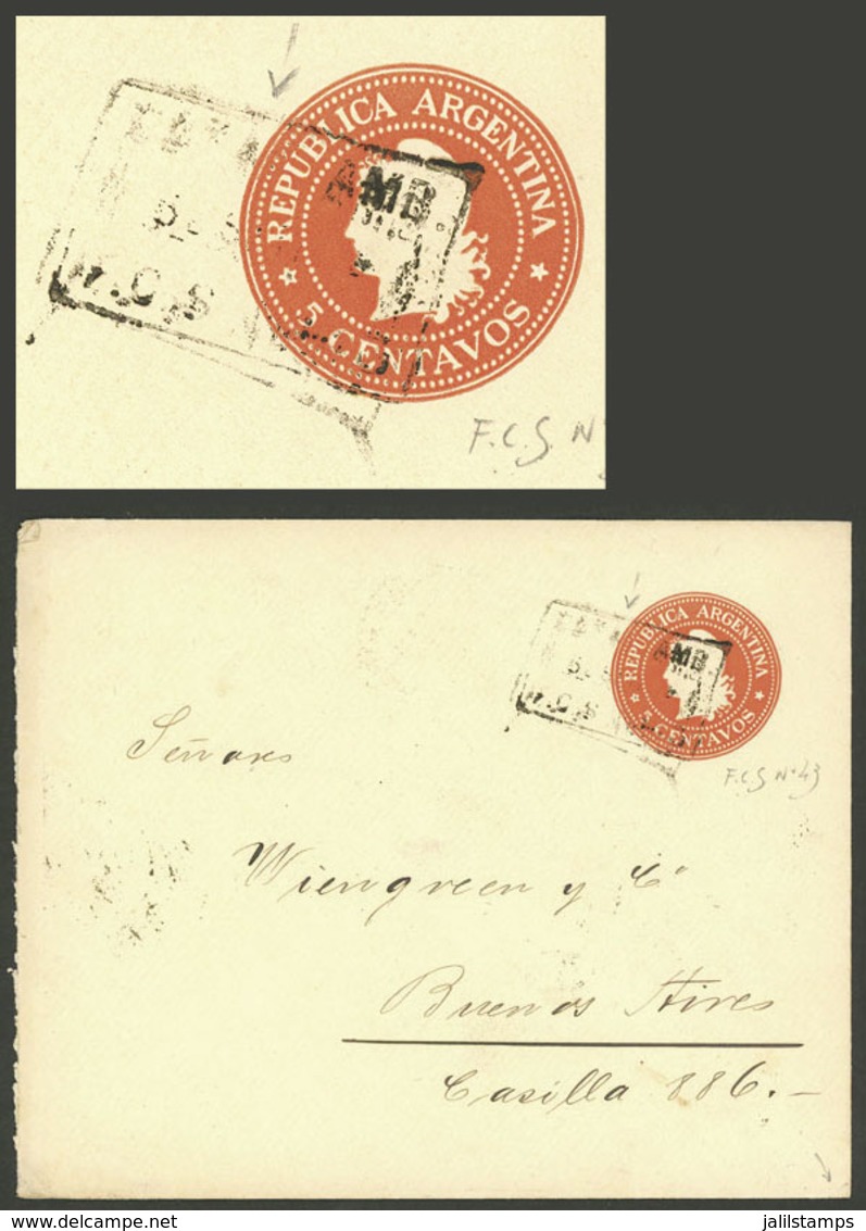 ARGENTINA: 5c. Stationery Envelope Sent To Buenos Aires In SE/1899, With Rectangular Datestamp "ESTAF. AMB. F.C.S. Nº43" - Brieven En Documenten