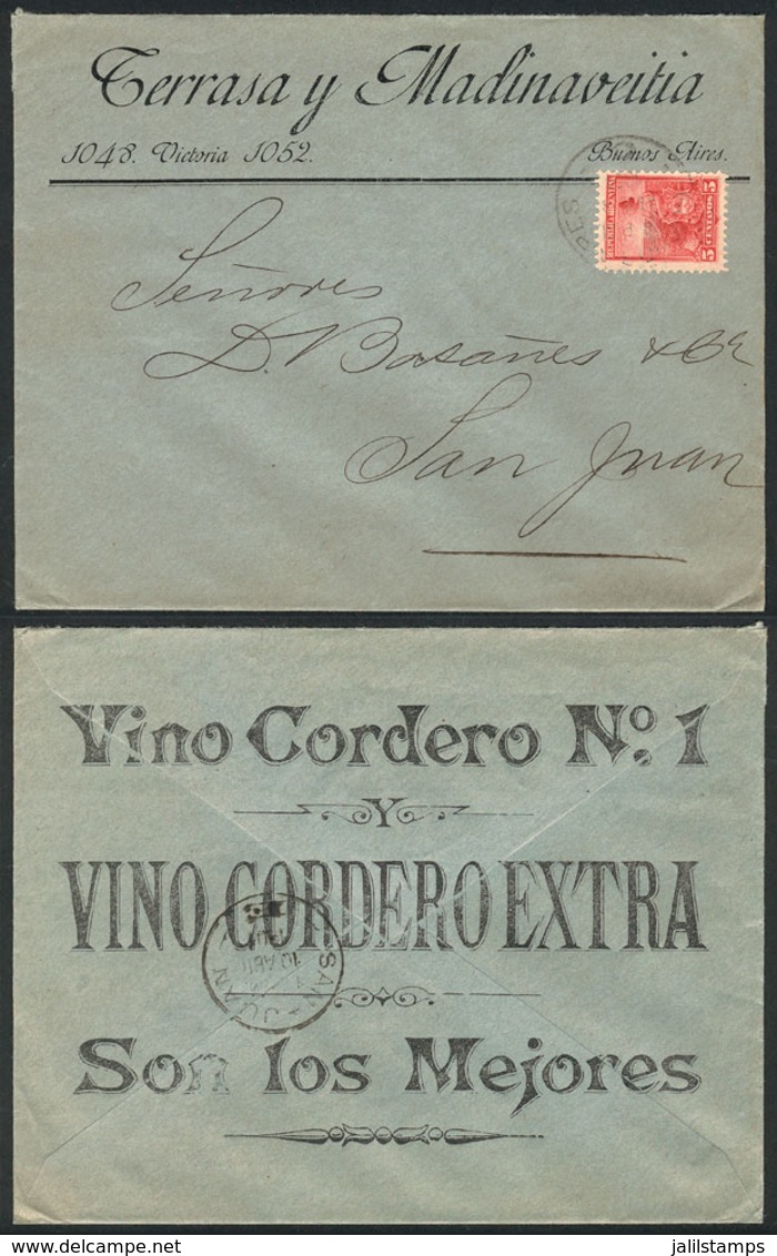 ARGENTINA: Cover With Advertising On Front And Back For "Cordero WINE", Franked With 5c. Seated Liberty And Sent From Bu - Brieven En Documenten