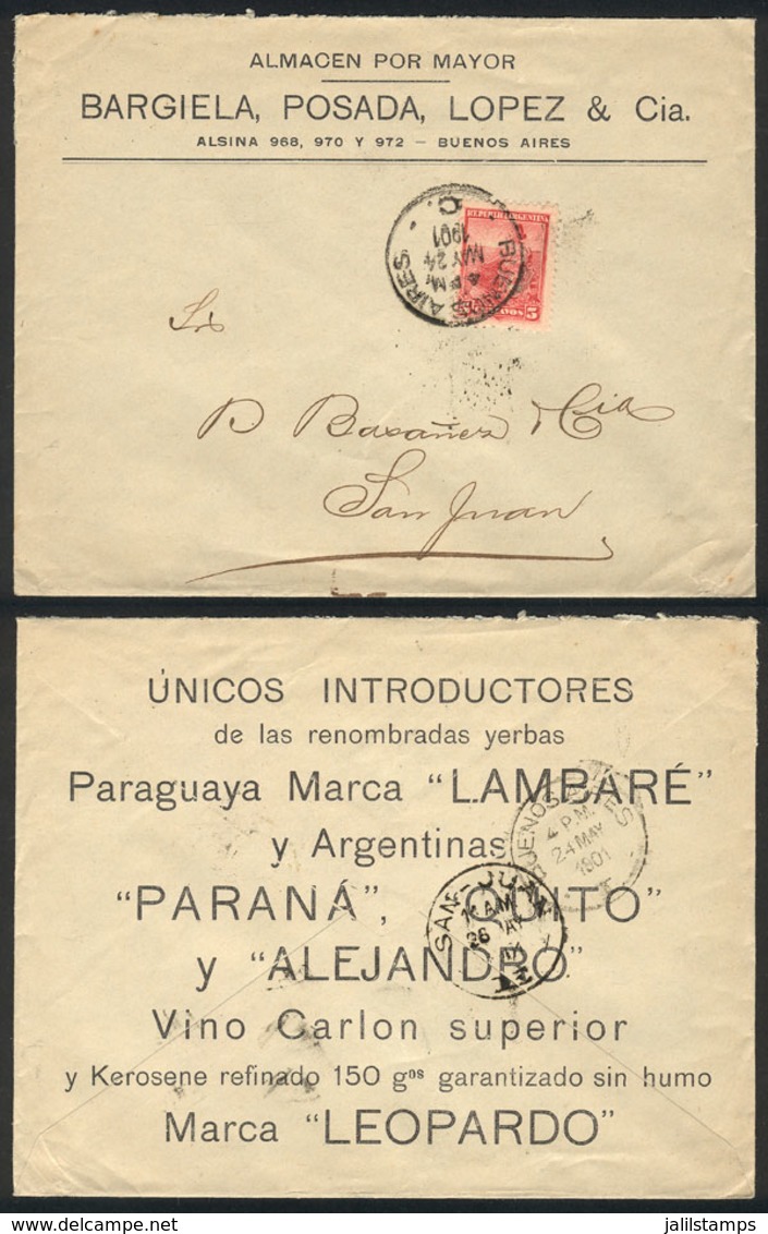 ARGENTINA: Cover With Advertising On Front And Back For "Paraguay Yerba, WINE, Kerosene, Etc.", Franked With 5c. Seated  - Briefe U. Dokumente