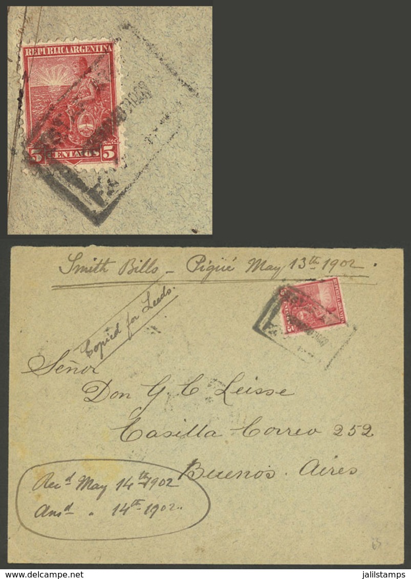 ARGENTINA: 13/MAY/1902: Pigüe - Buenos Aires, Cover Franked With 5c. Seated Liberty, Cancelled "Estafeta Ambulante Ferro - Briefe U. Dokumente