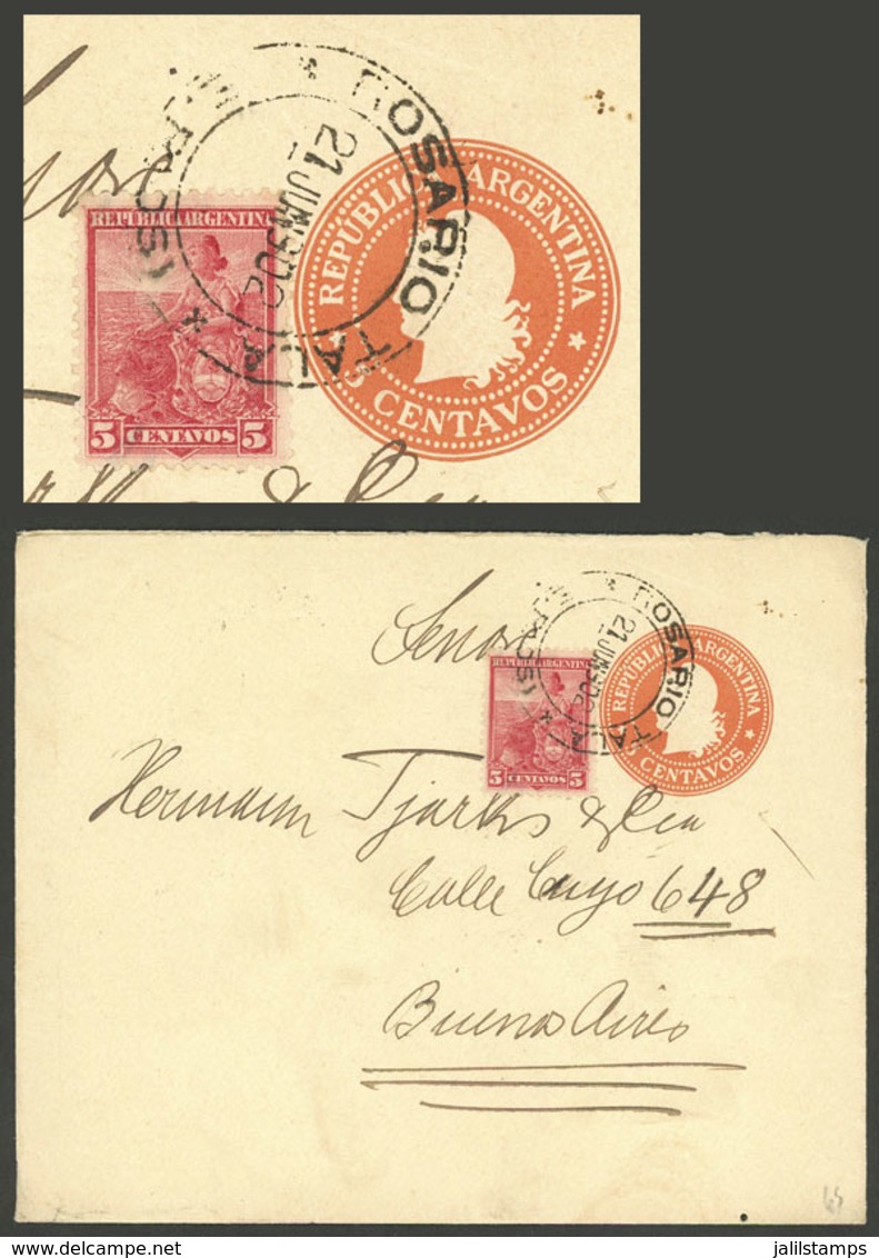 ARGENTINA: 5c. Stationery Envelope Sent To Buenos Aires On 21/JUN/1905, With 5c. Seated Liberty (total 10c.), Datestampe - Brieven En Documenten