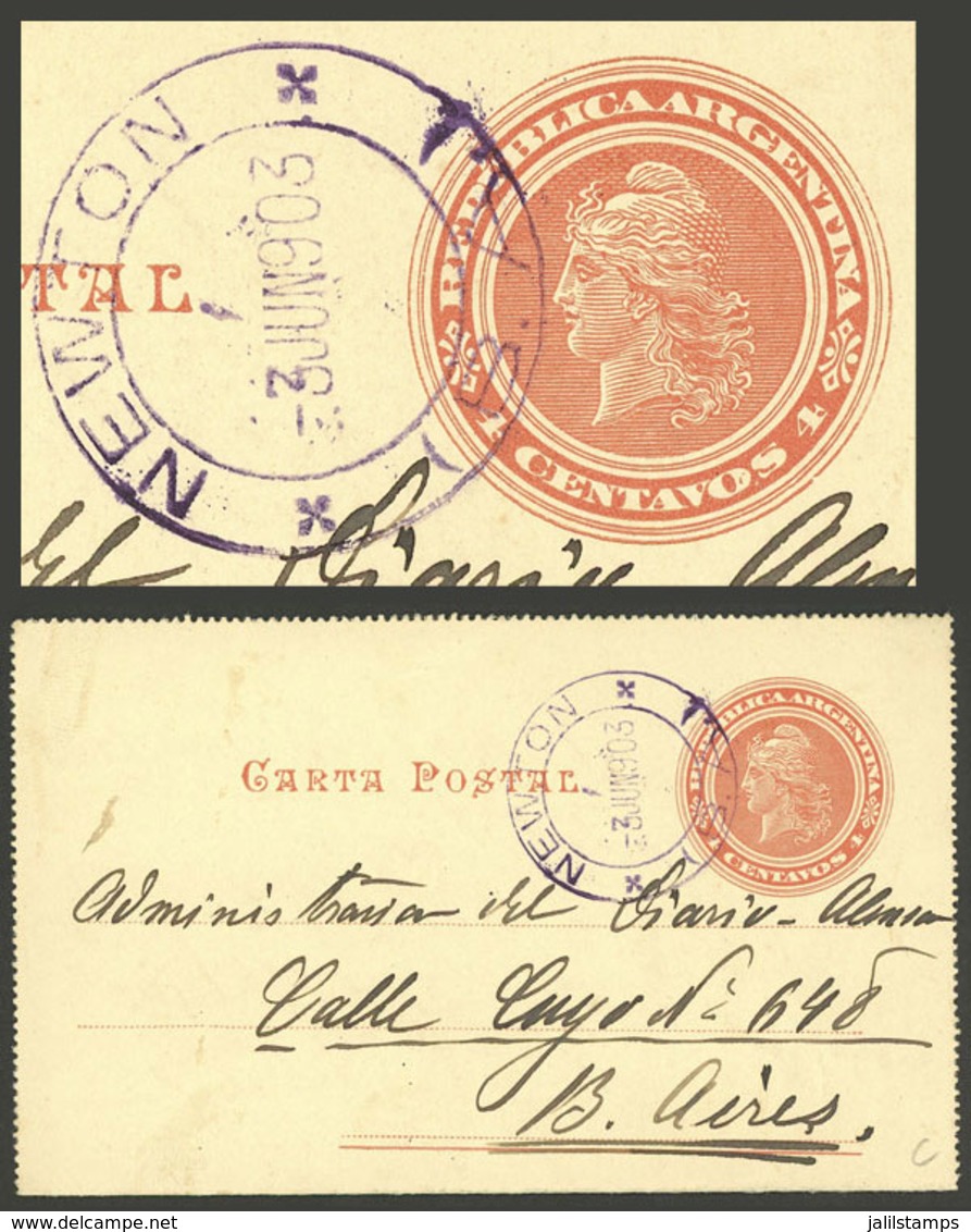 ARGENTINA: 4c. Lettercard Sent To Buenos Aires On 3/JUN/1903, With Datestamp Of NEWTON (Buenos Aires), VF Quality - Brieven En Documenten