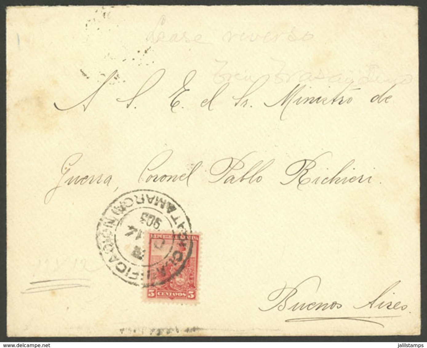 ARGENTINA: Cover Sent From Catamarca To Buenos Aires On 14/DE/1903, Franked With 5c. Seated Liberty Perf 12¼, VF Quality - Brieven En Documenten