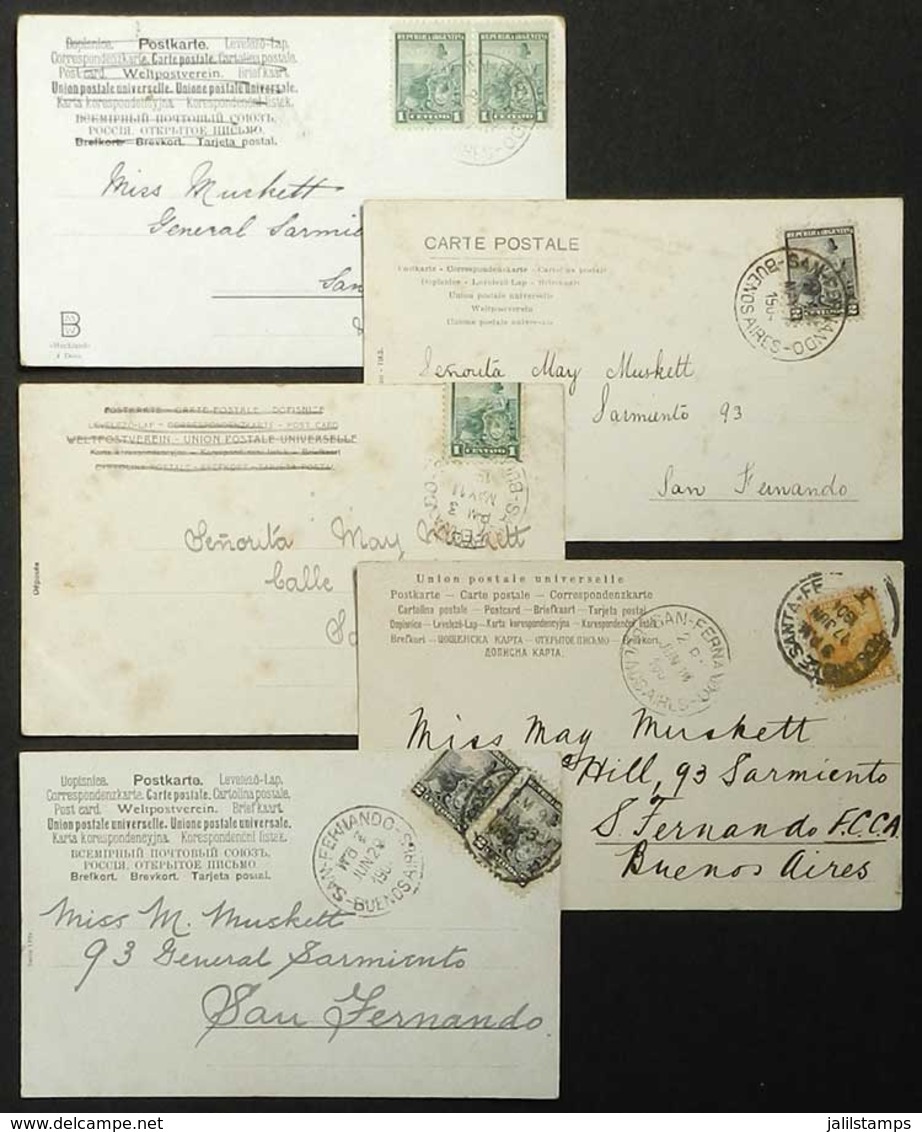 ARGENTINA: 5 Postcards Used In SAN FERNANDO Between 21/AP/1904 And 28/JUN/1904, With Interesting Postages Of 1c., 2c. An - Brieven En Documenten
