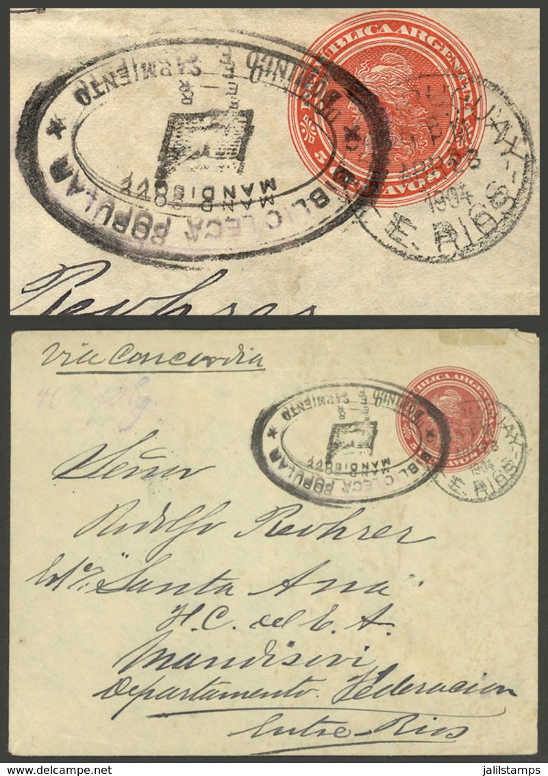 ARGENTINA: 23/AP/1904: Gualeguay - Estancia Santa Ana, MANDISOVÍ  (Entre Ríos), 5c. Stationery Envelope With Transit Mar - Brieven En Documenten