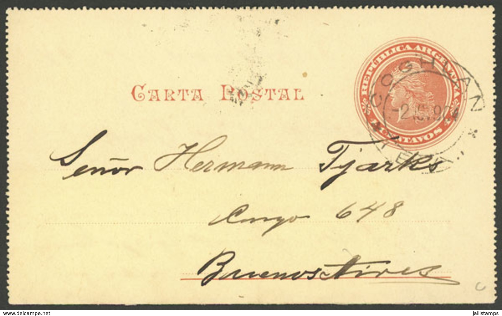 ARGENTINA: 4c. Lettercard Sent To Buenos Aires On 2/NO/1904, With Datestamp Of COGHLAN, VF Quality - Brieven En Documenten