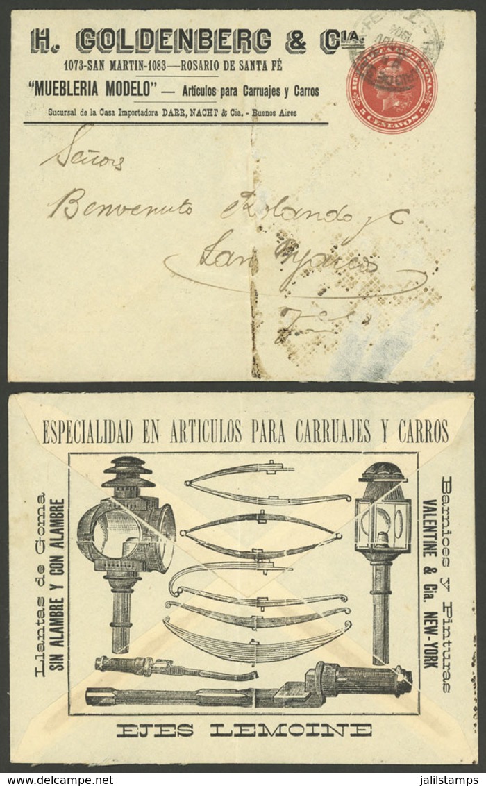 ARGENTINA: 5c. Stationery Envelope Sent From Rosario 19/NO/1911, With Advertising For Store For Carriage And Cart Articl - Brieven En Documenten