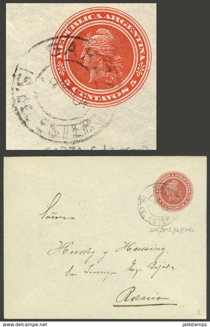 ARGENTINA: 5c. Stationery Envelope Sent To Rosario In 1904, Cancelled In GARZA (Santiago Del Estero), VF Quality - Brieven En Documenten