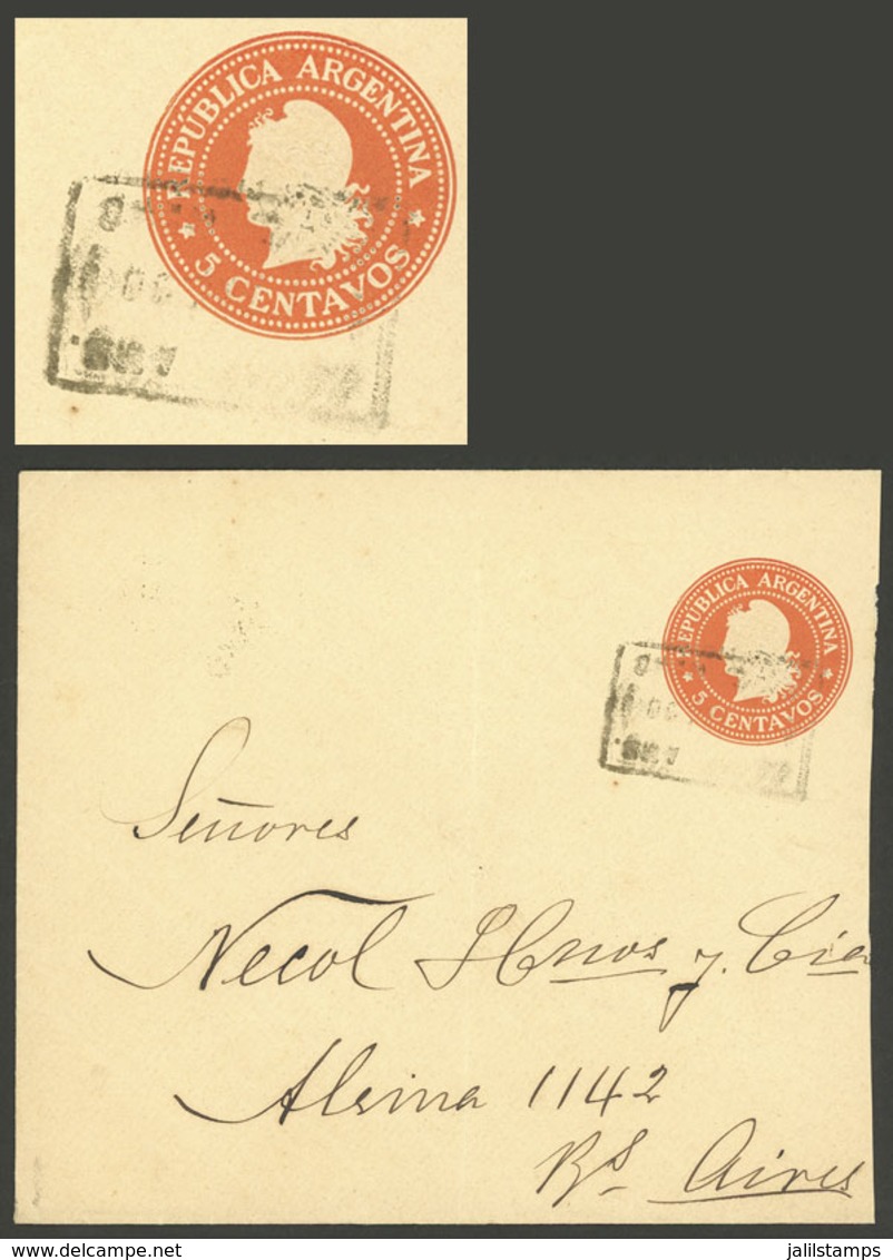 ARGENTINA: 5c. Stationery Envelope Sent To Buenos Aires (circa 1905) With Rectangular Datestamp Of Traveling PO, VF Qual - Brieven En Documenten