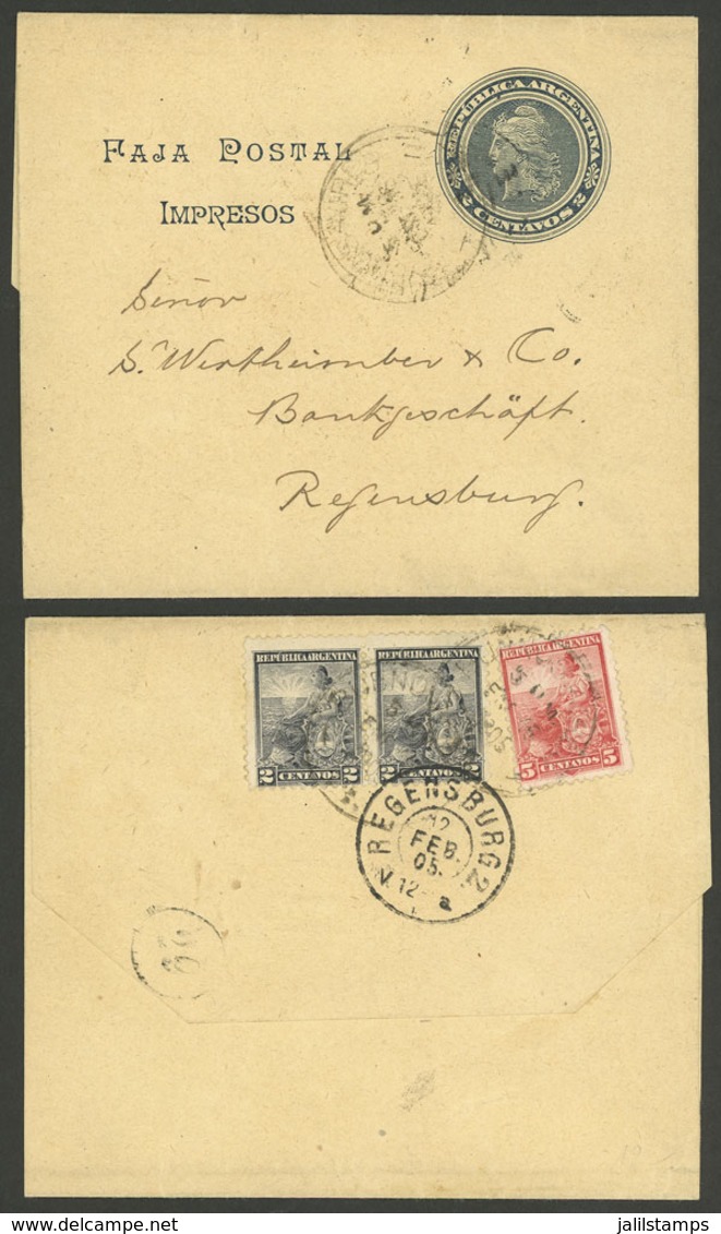 ARGENTINA: 2c. Wrapper Sent From Buenos Aires To Regensburg (Germany) On 15/JA/1905, Uprated With  2x 2c. And 5c. Seated - Brieven En Documenten