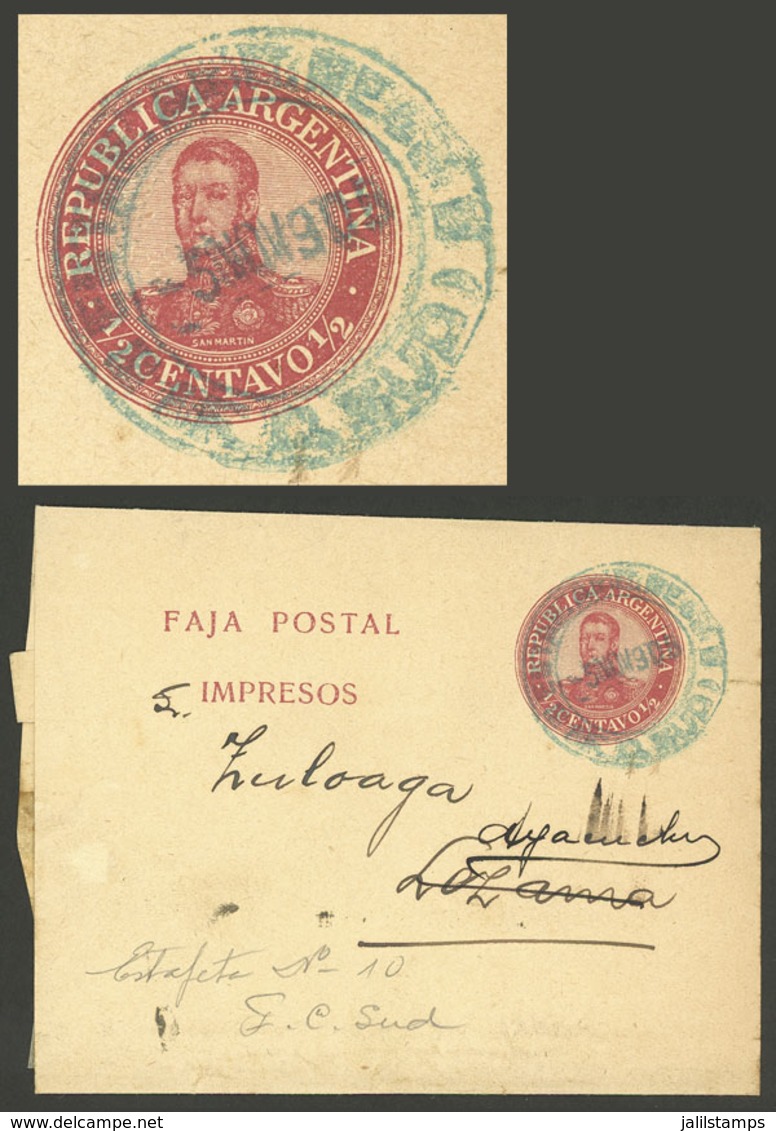 ARGENTINA: ½c. Wrapper Sent To Ayacucho In JUN/1906, With Green Datestamp Of ESTAFETA Nº10 F.C. SUD, VF Quality - Brieven En Documenten