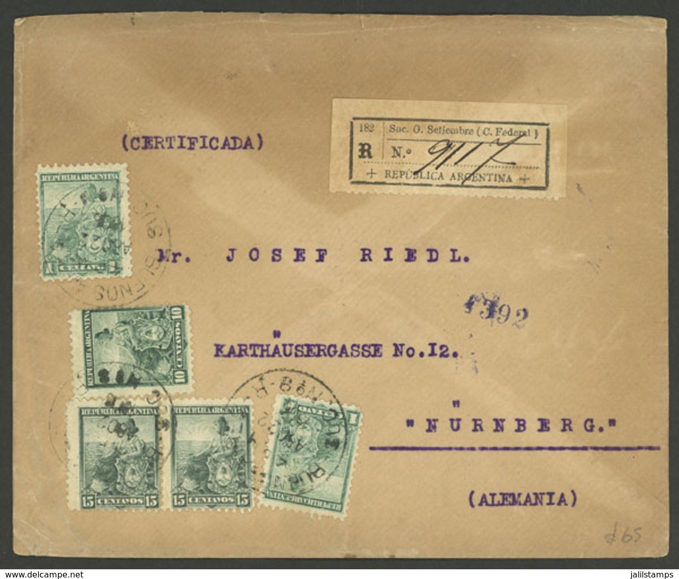 ARGENTINA: Registered Cover Sent From Buenos To Nürnberg (Germany) On 22/AU/1905, Franked With 42c., VF Quality - Brieven En Documenten