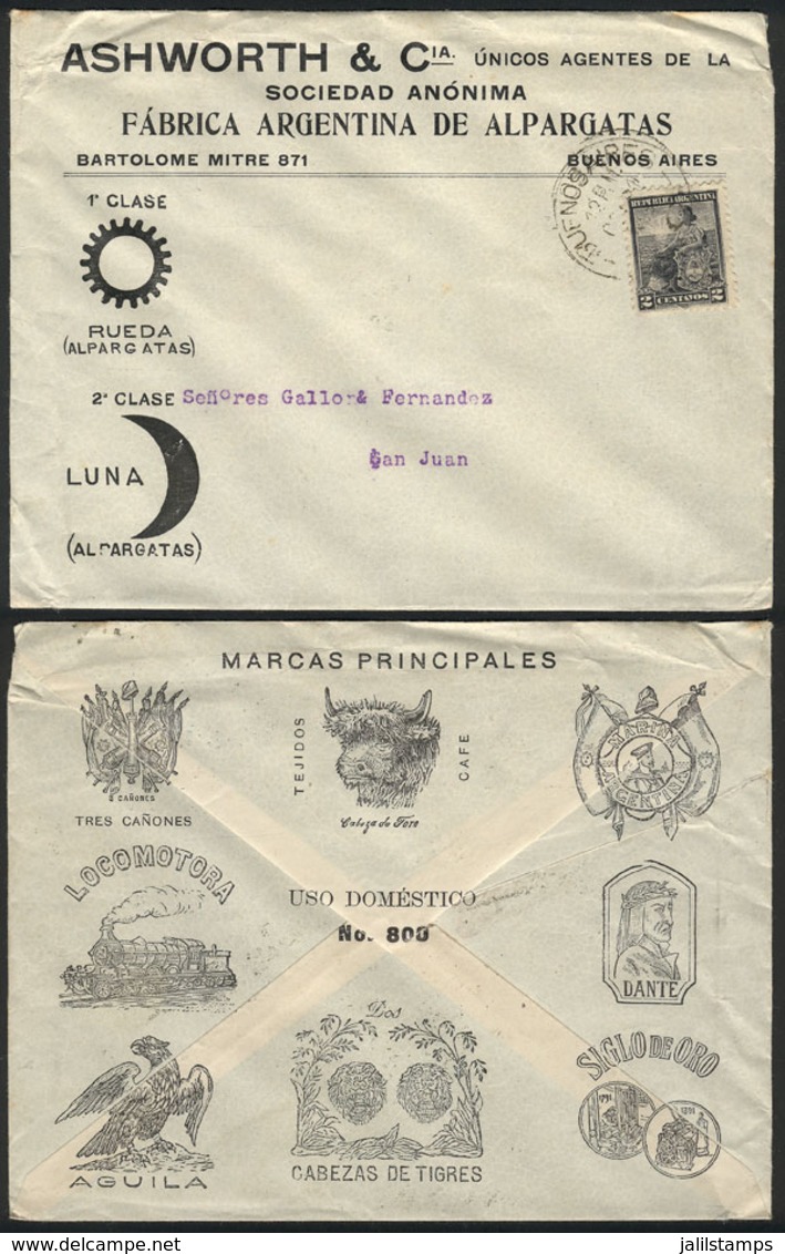 ARGENTINA: Cover With Advertising On Front And Back For "Factory Of Espadrilles" (train, Eagle, Tiger, Bull Etc.), Frank - Brieven En Documenten