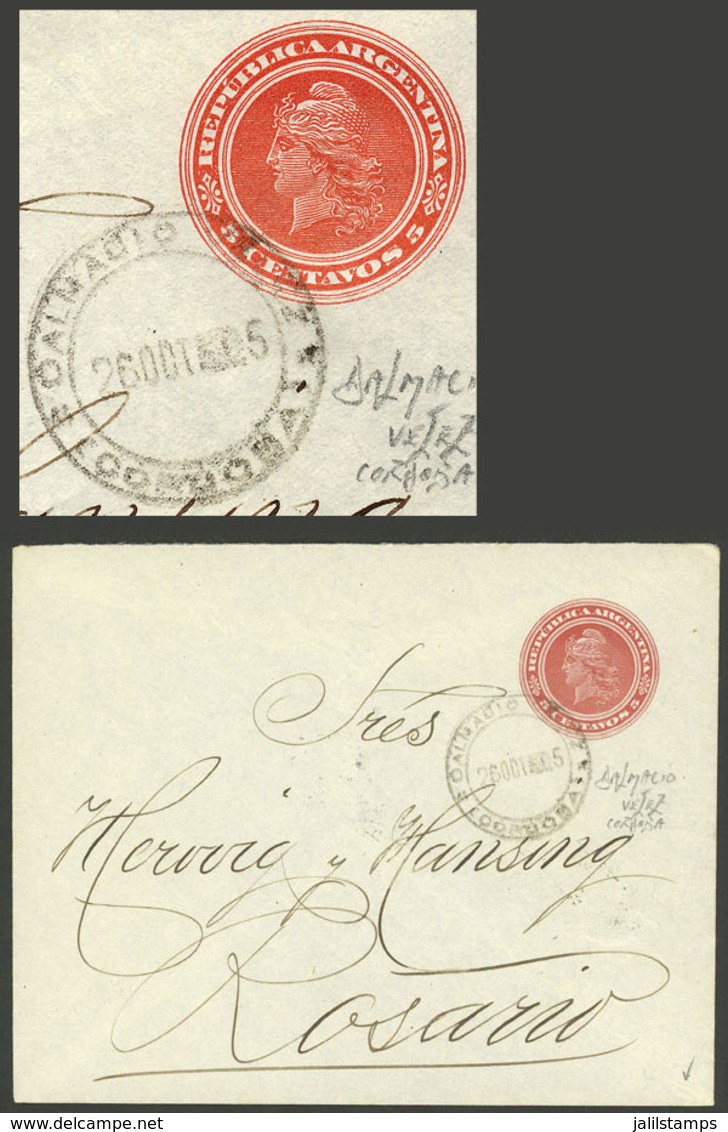 ARGENTINA: 5c. Stationery Envelope Sent To Rosario On 26/OC/1905, Datestamped In DALMACIO VELEZ (Córdoba), VF Quality - Brieven En Documenten