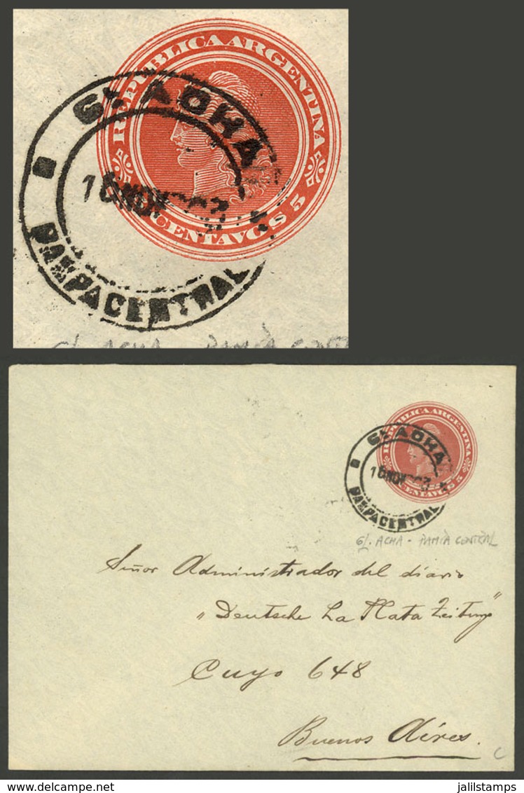 ARGENTINA: 5c. Stationery Envelope Sent To Buenos Aires, With Datestamp Of GENERAL ACHA - PAMPA CENTRAL 16/NO/1905, VF Q - Brieven En Documenten
