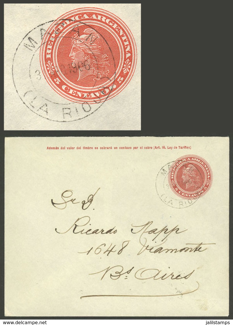 ARGENTINA: 5c. Stationery Envelope To Buenos Aires AU/1906, With Datestamp Of MAZAN (La Rioja) And Transit Backstamp Of  - Brieven En Documenten