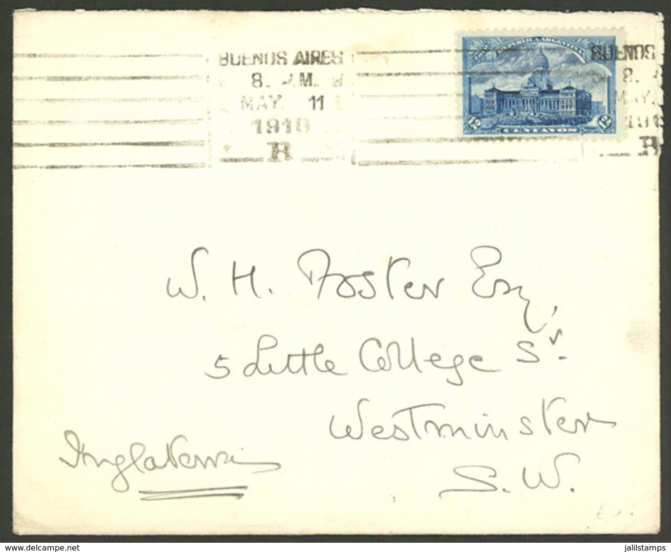 ARGENTINA: Cover Sent From Buenos Aires To London On 11/MAY/1910 Franked With 12c. Centenary Of 1810 Revolution (GJ.307) - Brieven En Documenten