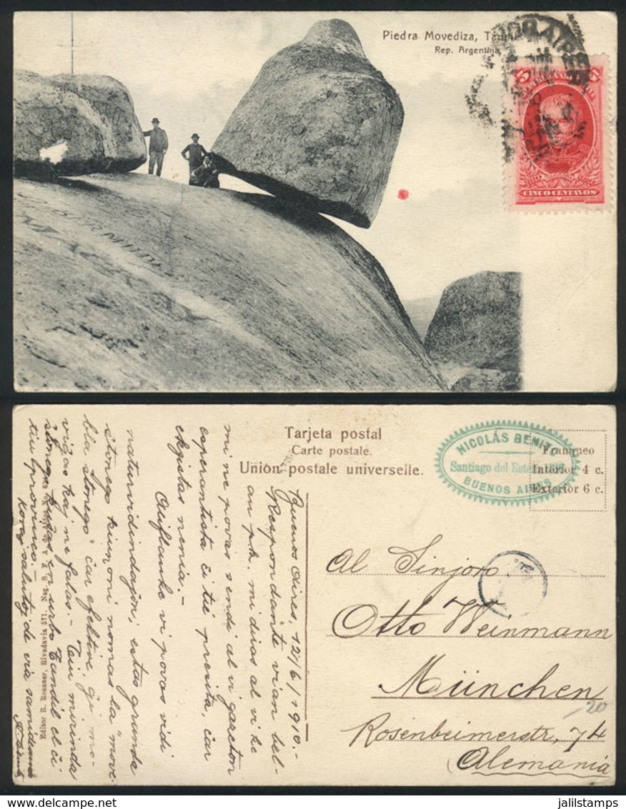 ARGENTINA: Postcard With View Of THE MOVING ROCK OF TANDIL, Franked By GJ.305 (5c. Centenary Of The Revolution), Written - Brieven En Documenten