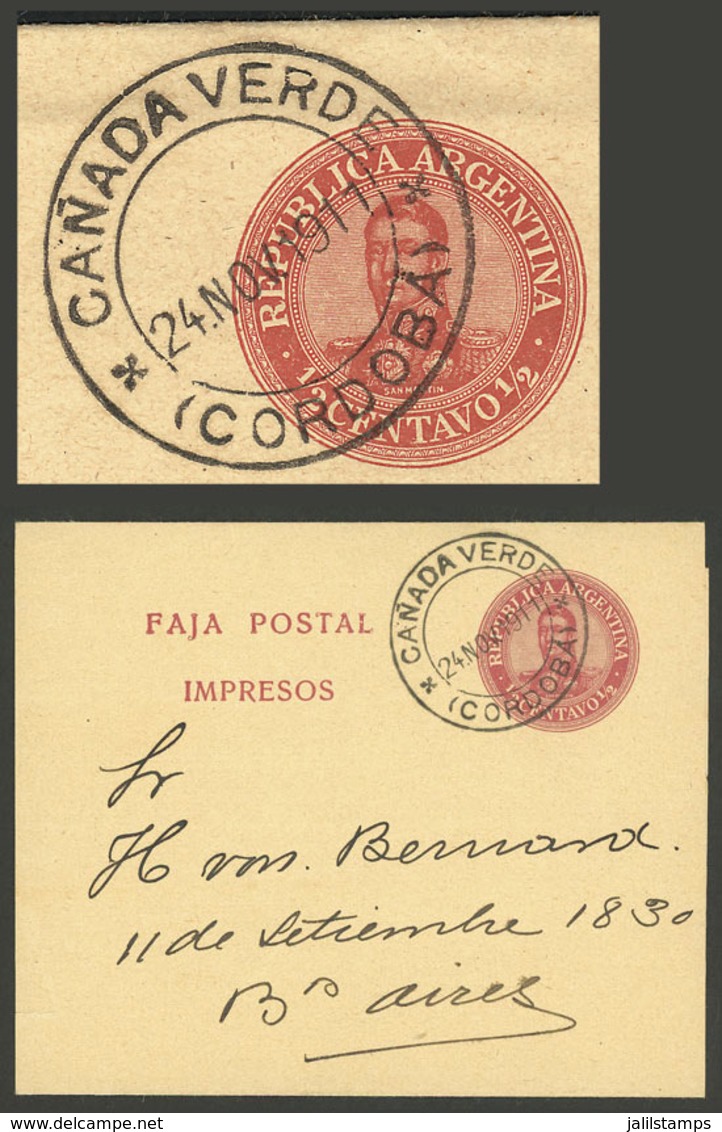 ARGENTINA: ½c. Wrapper Sent To Buenos Aires On 24/NO/1911, With Datestamp Of CAÑADA VERDE (Córdoba), VF Quality - Brieven En Documenten